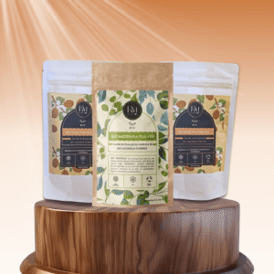 sachet de Moringa Bio entouré de deux sachets de baobab bio
